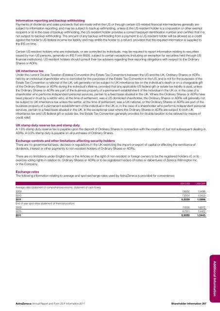 AstraZeneca Annual Report and Form 20-F Information 2011