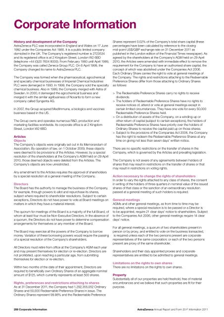 AstraZeneca Annual Report and Form 20-F Information 2011