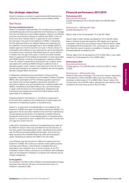 AstraZeneca Annual Report and Form 20-F Information 2011