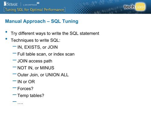 Tuning SQL for Optimal Performance - Sybase