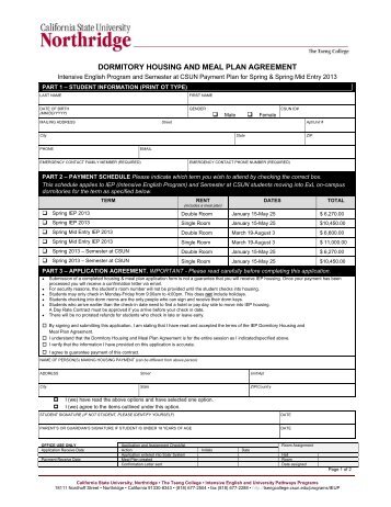 dormitory housing and meal plan agreement - Tseng College