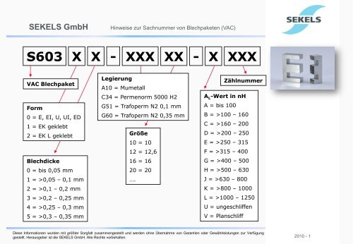 Hinweise zur Sachnummer - Sekels GmbH