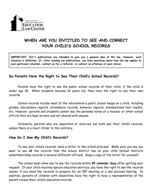 when are you entitled to see and correct your child's school records