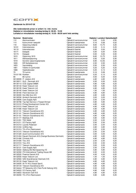 (ComX telefoniprisliste services & s\346rtjenester 100726.xls)