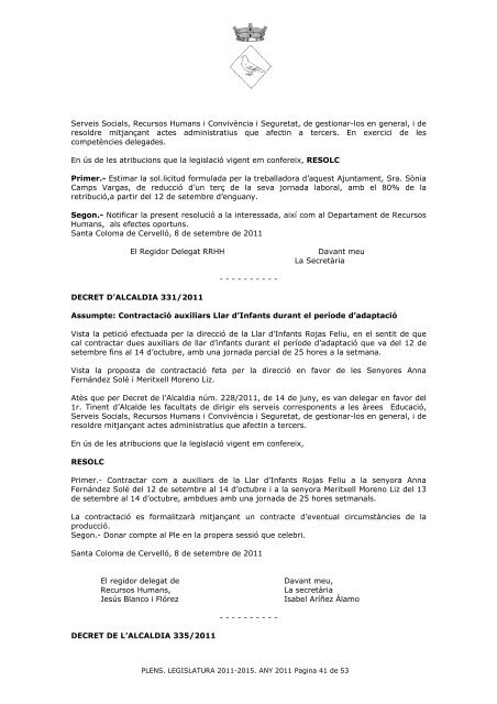 Ple 27 d'octubre de 2011 - Ajuntament de Santa Coloma de CervellÃ³