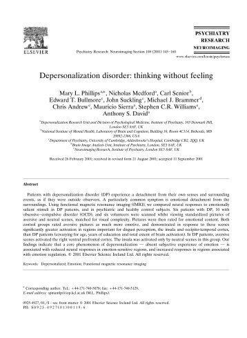 Depersonalization disorder: thinking without feeling