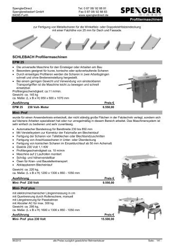 Profiliermaschinen SCHLEBACH ... - Spenglerdirect.de
