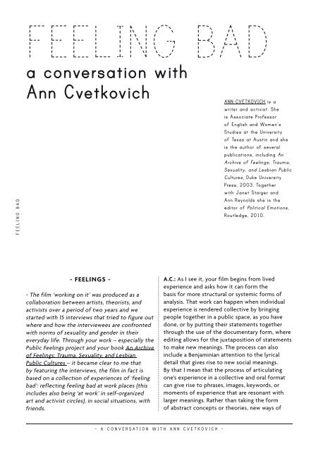 a conversation with ann Cvetkovich - karin michalski