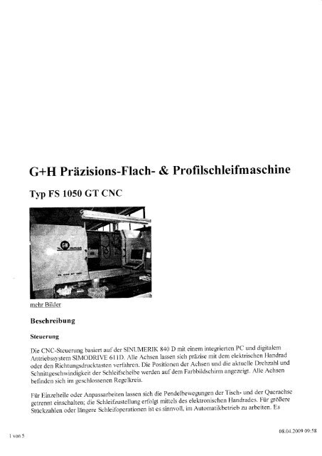 G+H PrÃ¤zisions-Flach- & Profilschleifmaschine - Asset-Trade