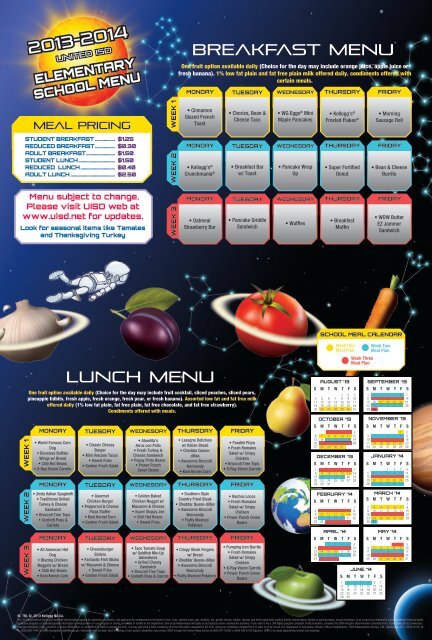 2013-2014 breakfast menu Lunch Menu - United Independent ...
