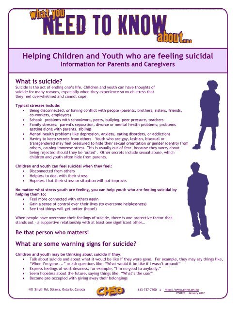 Helping Children and Youth who are feeling suicidal