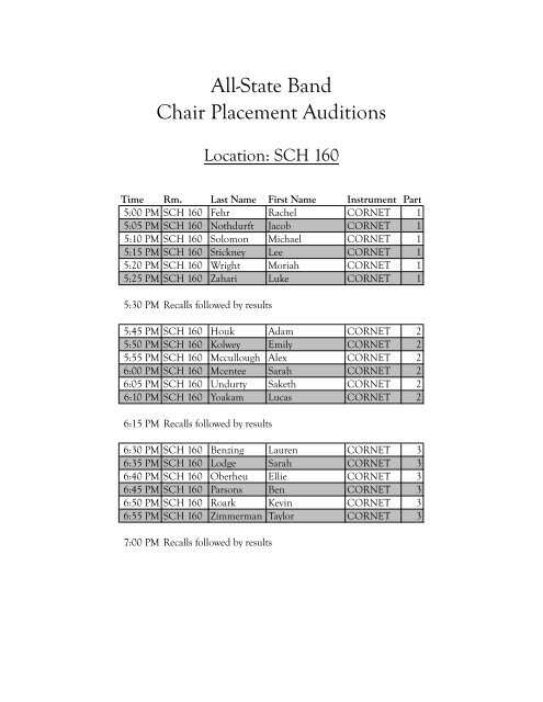 All-State Band Chair Placement Auditions