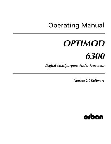 Optimod-DAB 6300 V2.0 Operating Manual