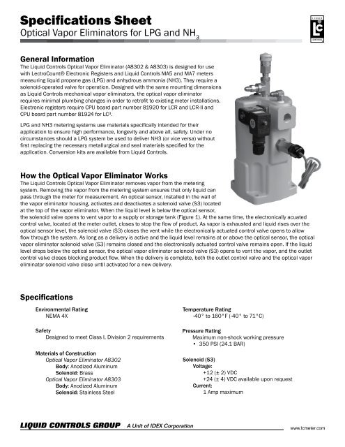 Specifications Sheet - Liquid Controls