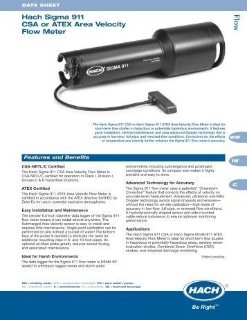 Hach Sigma 911 CSA or ATEX Area Velocity Flow Meter