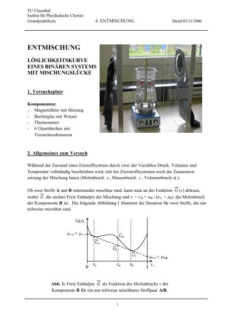 ENTMISCHUNG - Institut fÃ¼r Physikalische Chemie - TU Clausthal