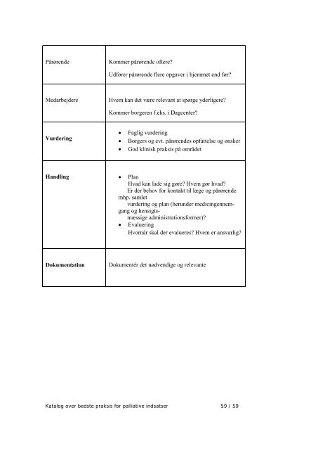 KATALOG OVER BEDSTE PRAKSIS FOR PALLIATIVE INDSATSER