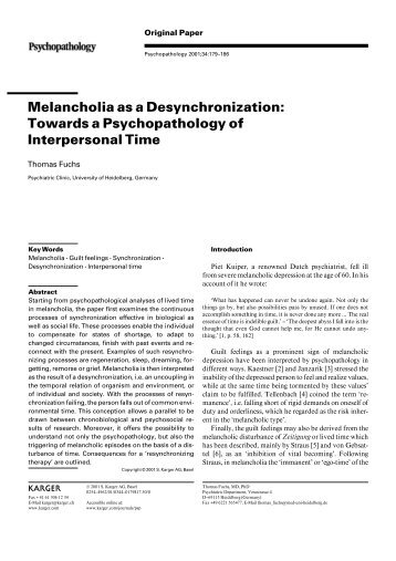 Melancholia as a Desynchronization: Towards a Psychopathology of ...