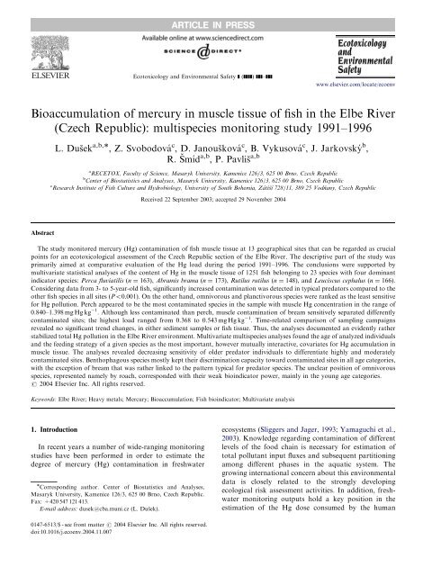 Bioaccumulation of mercury in muscle tissue of fish in the Elbe River ...