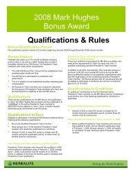 Qualifications & Rules 2008 Mark Hughes Bonus Award - Herbalife