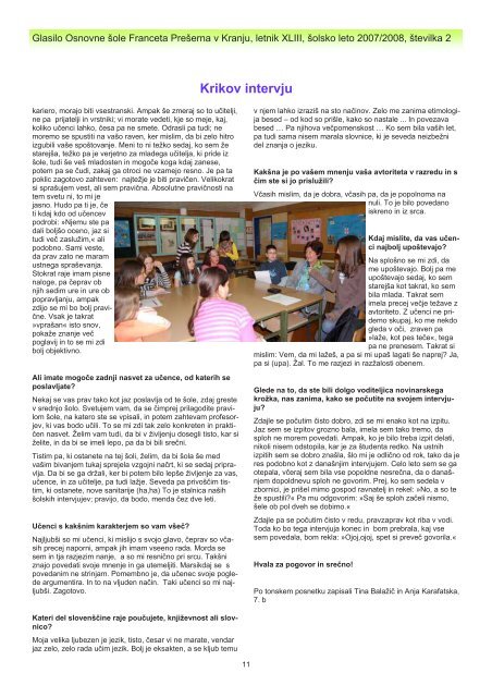 Krik 2 - Osnovna Å¡ola Franceta PreÅ¡erna Kranj