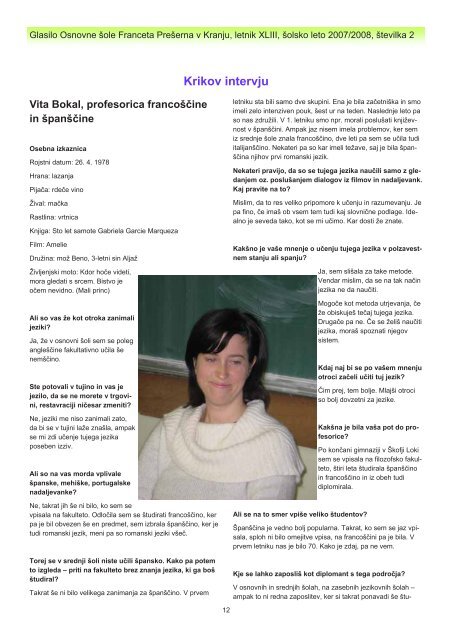 Krik 2 - Osnovna Å¡ola Franceta PreÅ¡erna Kranj