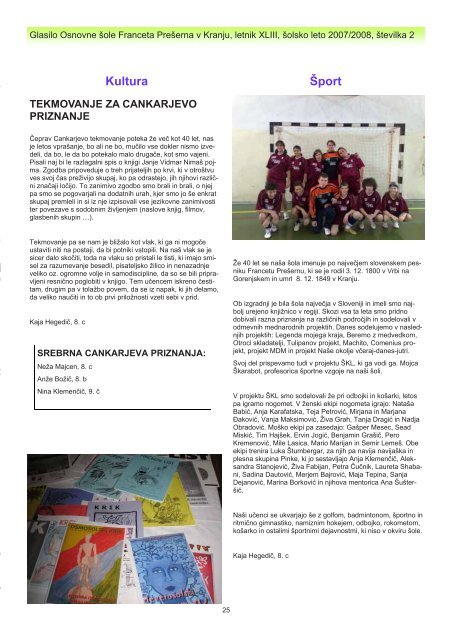 Krik 2 - Osnovna Å¡ola Franceta PreÅ¡erna Kranj