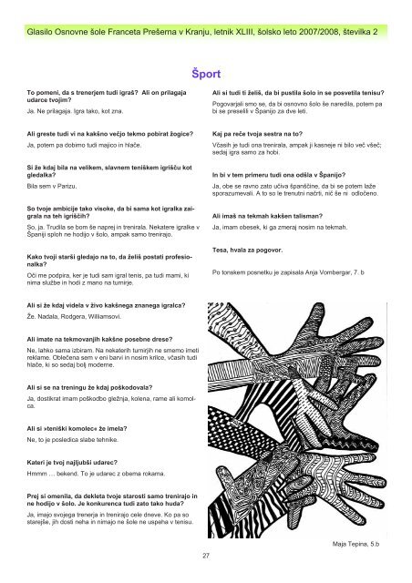 Krik 2 - Osnovna Å¡ola Franceta PreÅ¡erna Kranj