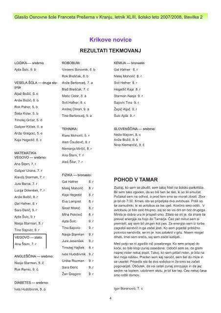 Krik 2 - Osnovna Å¡ola Franceta PreÅ¡erna Kranj
