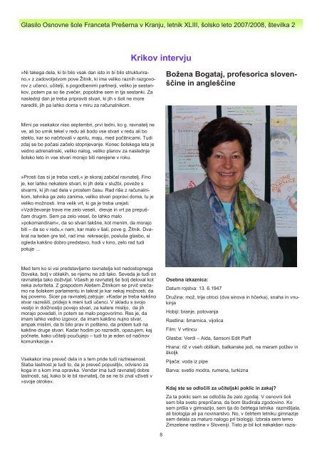 Krik 2 - Osnovna Å¡ola Franceta PreÅ¡erna Kranj