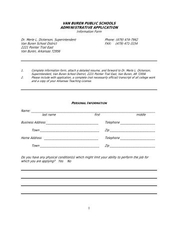 VAN BUREN PUBLIC SCHOOLS ADMINISTRATIVE APPLICATION