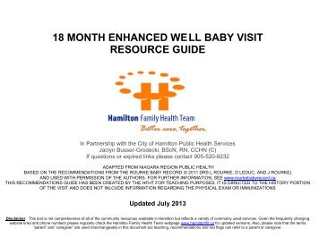 18 month enhanced well baby visit resource guide - Hamilton Family ...