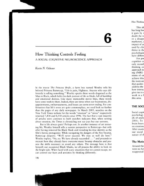 How thinking controls feeling: A social cognitive ... - Psychology