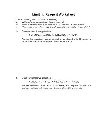 Limiting Reagent Worksheet 1