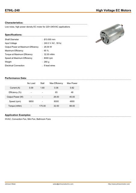 E7ihl 240 High Voltage Ec Motors Johnson Electric