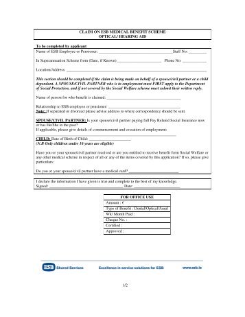 Optical Benefits Form - ESB Retired Staff Homepage