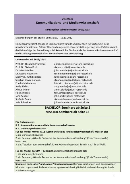 Kommunikations- und Medienwissenschaft BACHELOR-Seminare ...