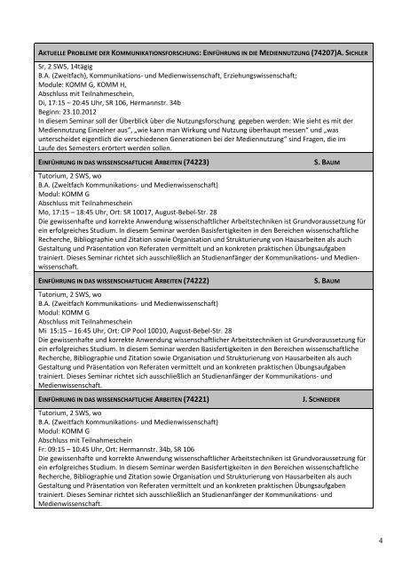 Kommunikations- und Medienwissenschaft BACHELOR-Seminare ...