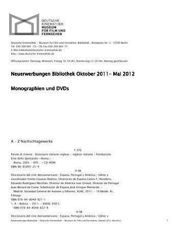 Oktober 2011/Mai 2012 (pdf) - Deutsche Kinemathek