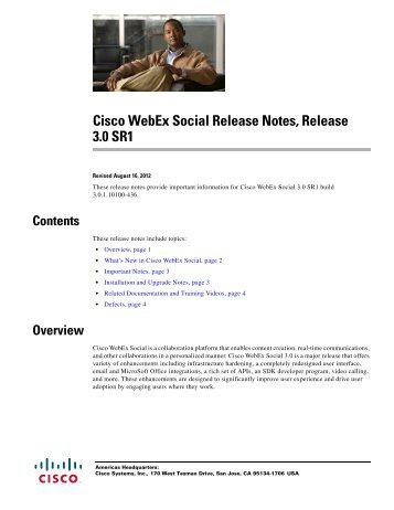 Cisco Webex Social Release Notes, Release 3.0 SR1
