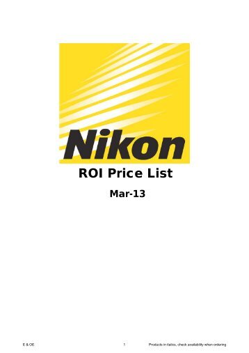 ROI Price List - Nikon