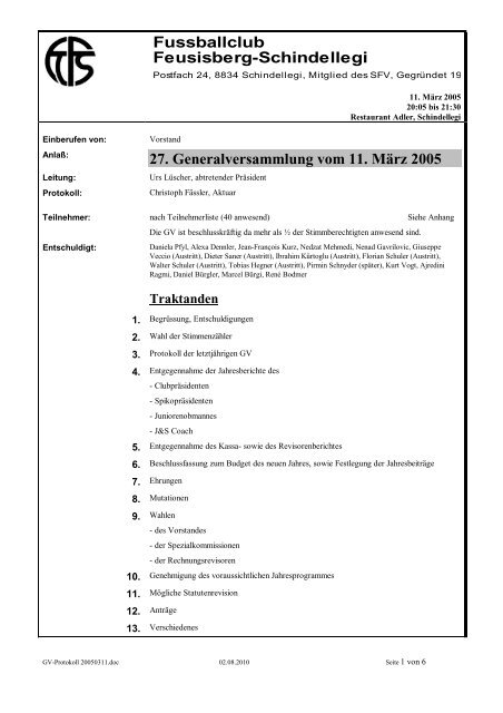 GV Protokoll 2005 (pdf) - FC Feusisberg-Schindellegi