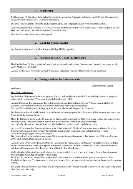 GV Protokoll 2005 (pdf) - FC Feusisberg-Schindellegi
