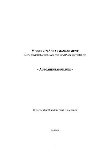 Aufgabensammlung zum Buch Modernes Agrarmanagment17x