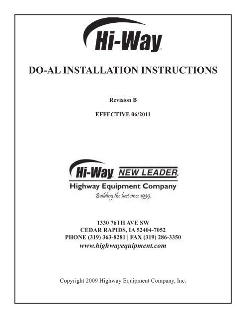 do-al installation instructions - Highway Equipment Company
