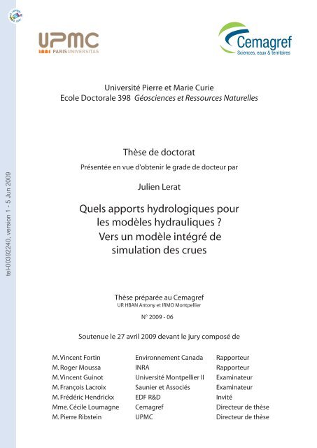 Quels apports hydrologiques pour les modÃ¨les hydrauliques? Vers ...