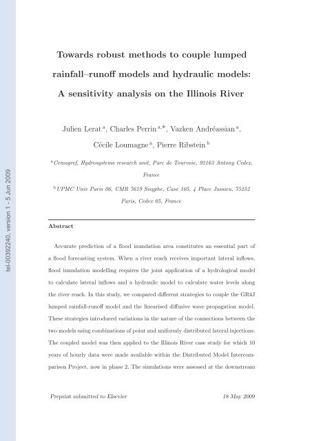 Quels apports hydrologiques pour les modÃ¨les hydrauliques? Vers ...