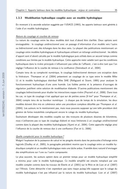 Quels apports hydrologiques pour les modÃ¨les hydrauliques? Vers ...