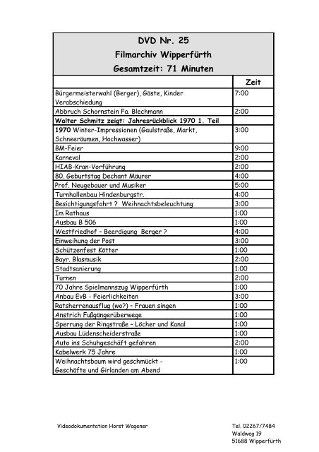 DVD Nr. 20 Filmarchiv Wipperfürth Gesamtzeit