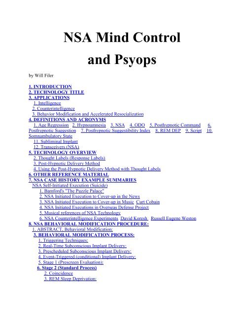 NSA Mind Control and Psyops - Freedom From Covert Harassment ...